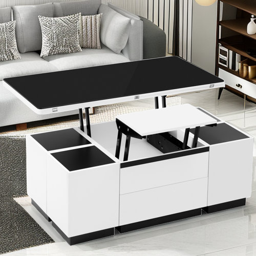 Hokku Designs Lift Top Glass Coffee Table With Stools Wayfair Canada